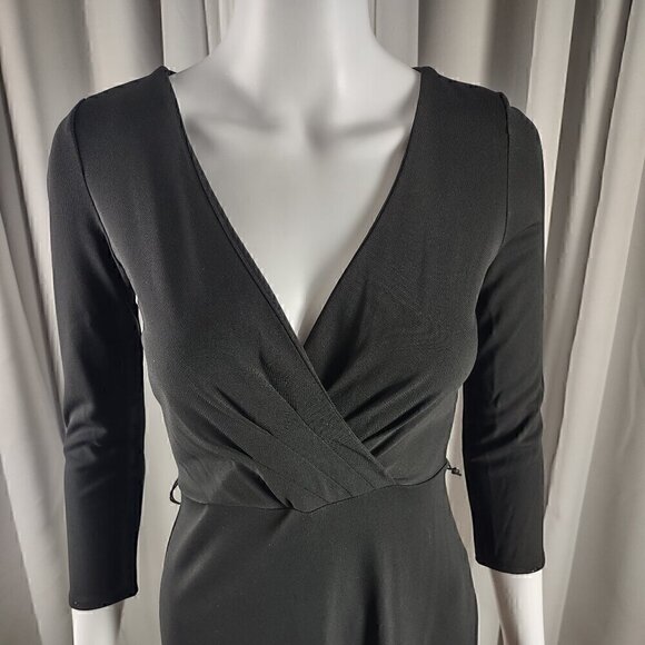 Ann Taylor Loft Women's Black Faux Wrap Surplice Neckline Midi Dress Size 0P - Picture 2 of 13